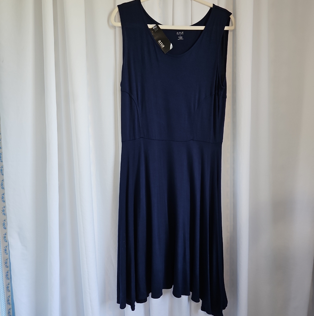 a.n.a Navy Asymmetrical Hem Sleeveless Dress - Size Large - NWT